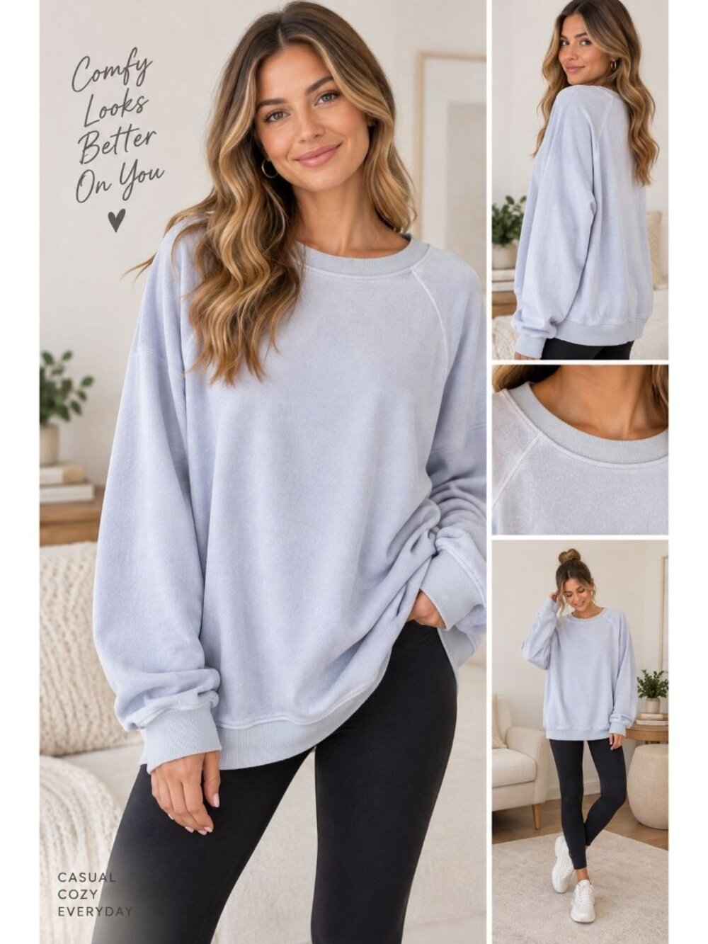 Aerie oversized raglan crewneck sweatshirt Baby Blue Size XL Comfy Casual